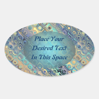 Peacock Feathers Retro Abstract Customisable Text Oval Sticker