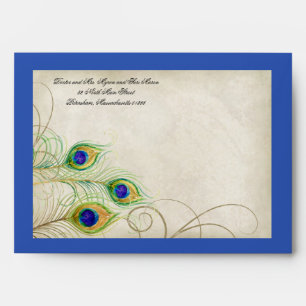 Peacock Feathers Royal Blue Wedding Invitation 5x7 Envelope