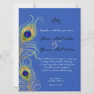 Peacock Feathers Royal Cobalt Blue Wedding Invites