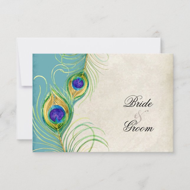 Peacock Feathers RSVP Response Cards (Front)