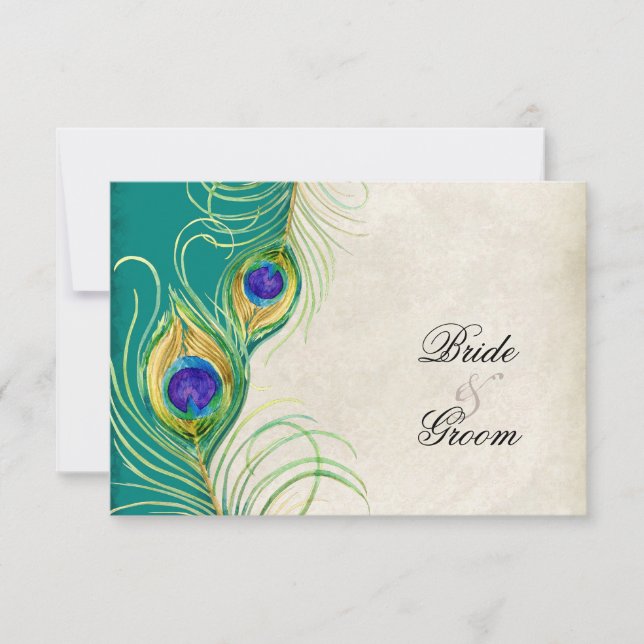 Peacock Feathers RSVP Response Cards (Front)
