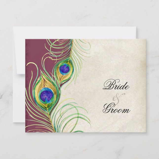 Peacock Feathers RSVP Response Cards (Front)