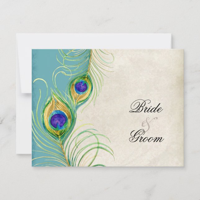 Peacock Feathers RSVP Response Cards (Front)