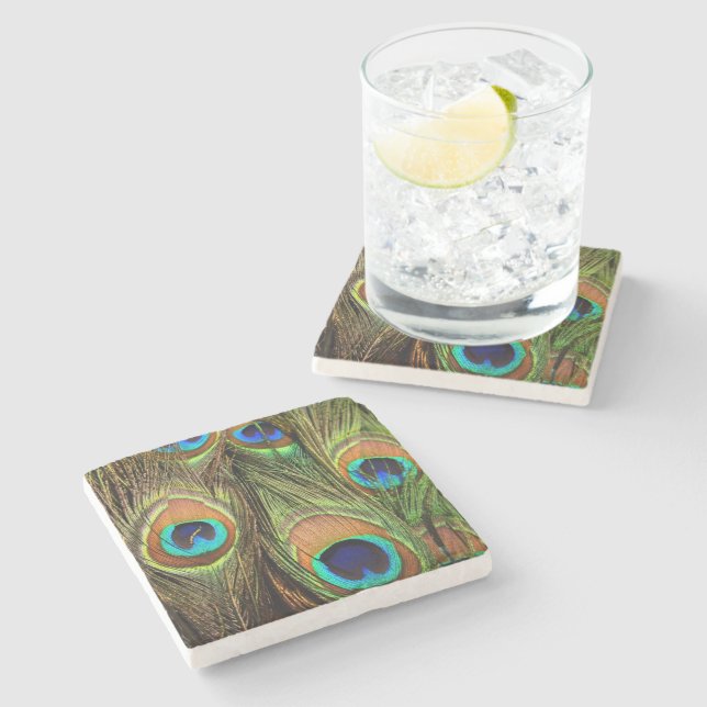 Peacock Feathers Stone Coaster (Side)