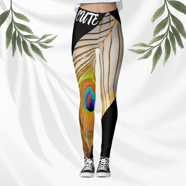  Peacock Feathers Stylish Black Modern Tan Women  Leggings (Creator Uploaded)