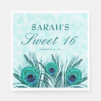 Peacock Feathers Sweet 16 Glittery Feathers