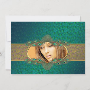 Peacock feathers sweet 16 photo  invitations