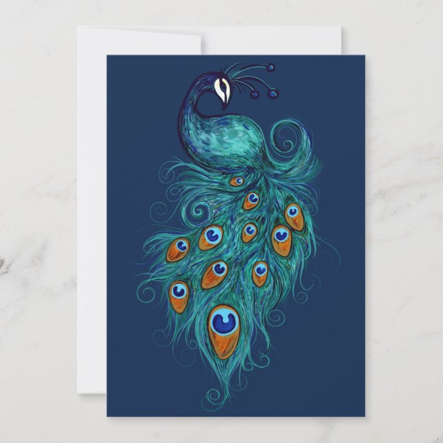 Peacock Feathers Teal Peacocks                     Holiday Card (Front)