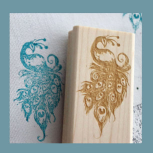 Peacock Feathers Teal Peacocks                     Rubber Stamp