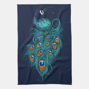 Peacock Feathers Teal Peacocks Tea Towel