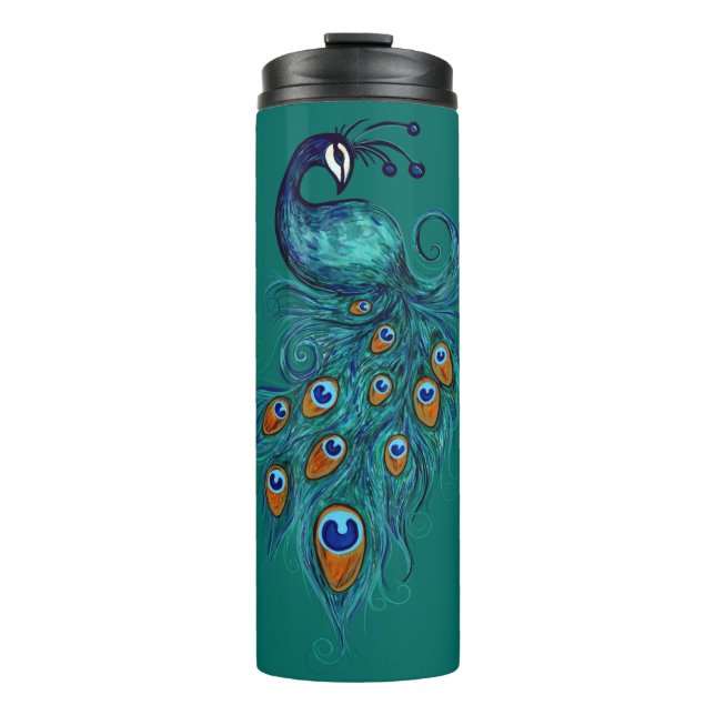 Peacock Feathers Teal Peacocks                     Thermal Tumbler (Front)