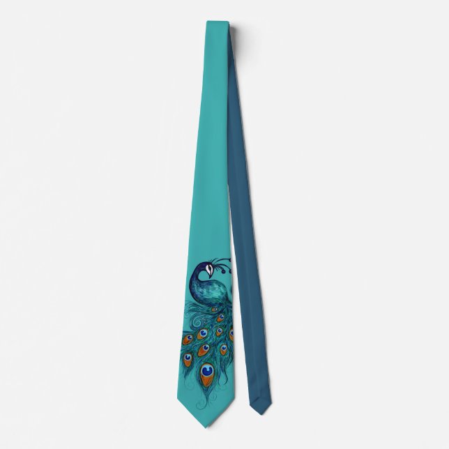 Peacock Feathers Teal Peacocks    Tie (Front)