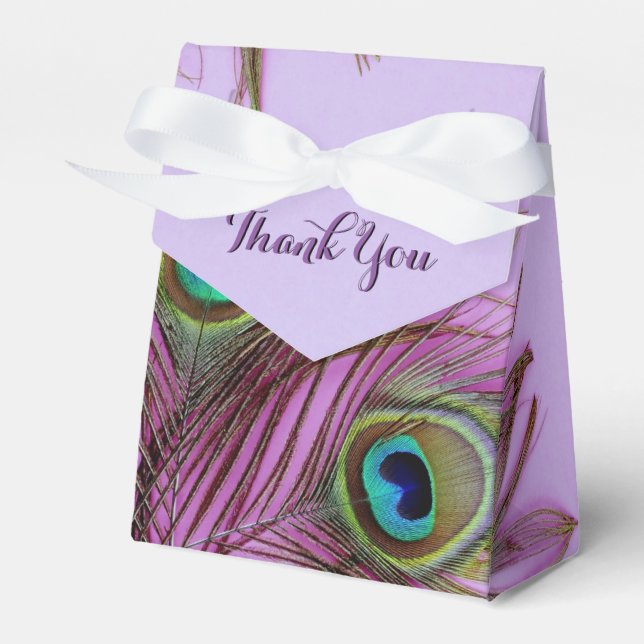 Peacock Feathers Thank You Party Favour Box (Front Side)