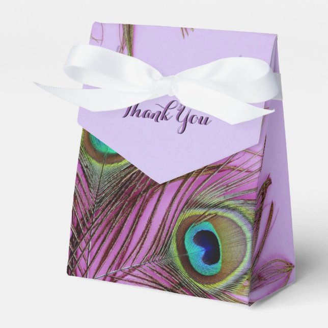 Peacock Feathers Thank You Party Favour Box (Front Side)