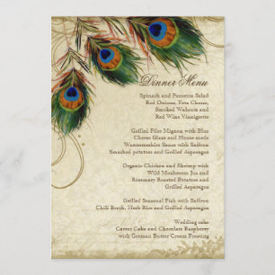 Peacock & Feathers Vintage Gold Look Damask  Swirl Menu