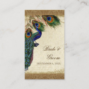 Peacock & Feathers Vintage Gold Look Damask Swirl Place Card