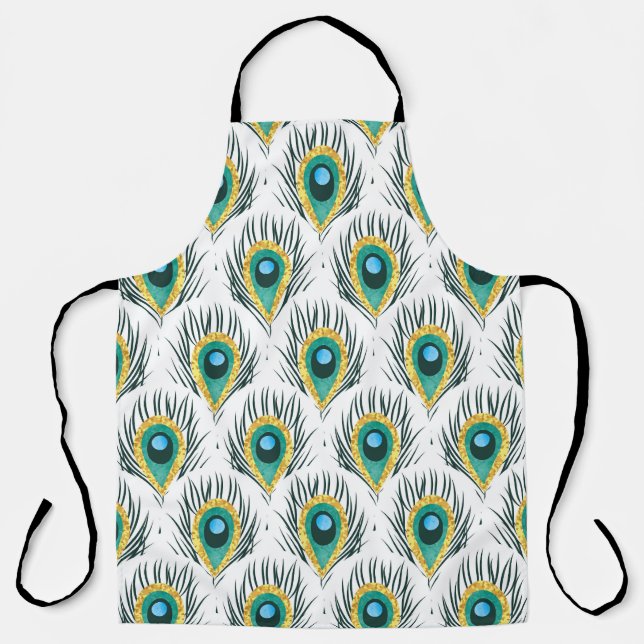 Peacock feathers: vintage seamless background. apron (Front)
