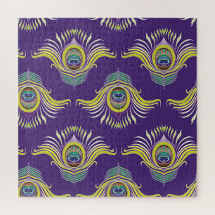 Peacock feathers: vintage seamless background. jigsaw puzzle