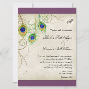 Peacock Feathers Wedding Invitation