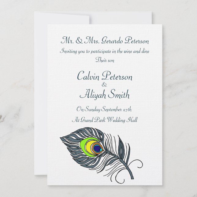 Peacock Feathers Wedding Invitation (Front)