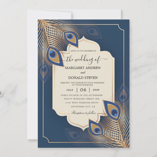 peacock feathers wedding invitation (Front)