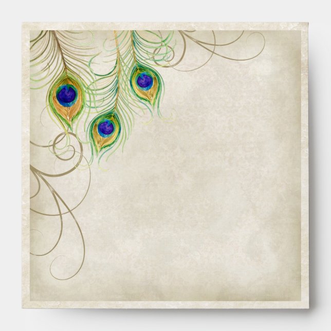 Peacock Feathers Wedding Invitation Envelope (Front)
