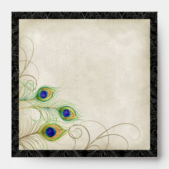 Peacock Feathers Wedding Invitation Envelope (Front)