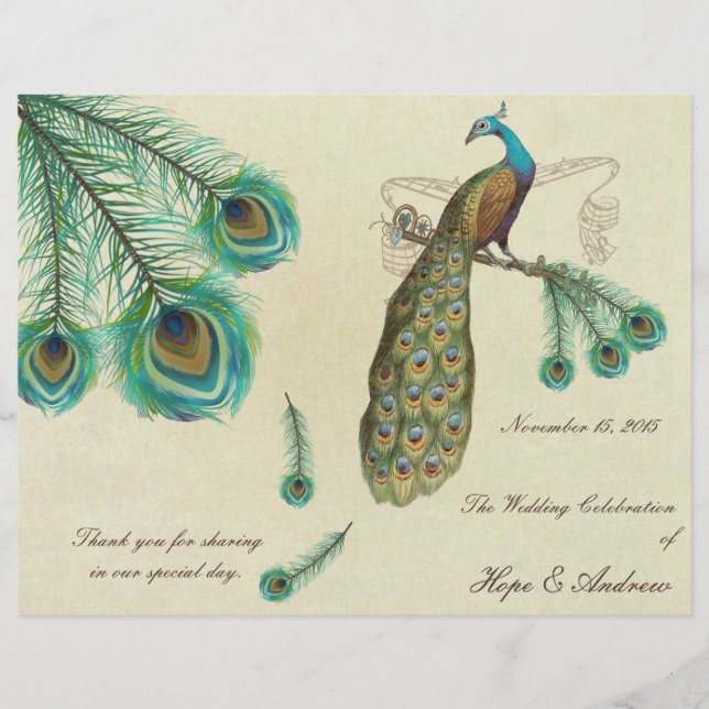 Peacock Feathers Wedding Program 2 (Front)