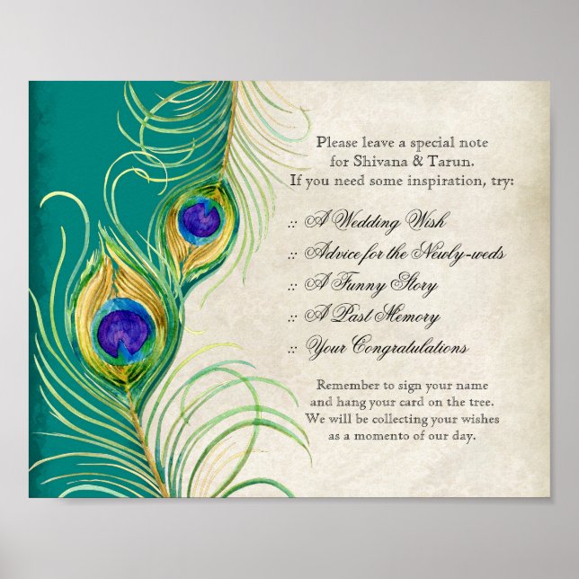 Peacock Feathers Wedding Reception Sign (Front)