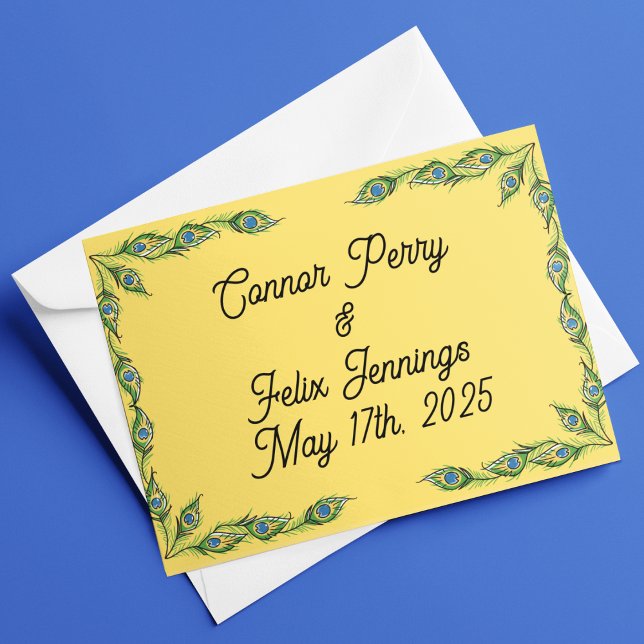 Peacock Feathers Yellow Wedding Thank You Card (Creator Uploaded)