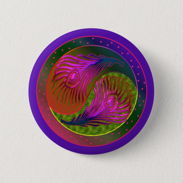 Peacock Feathers Yin Yang 2 6 Cm Round Badge (Front)