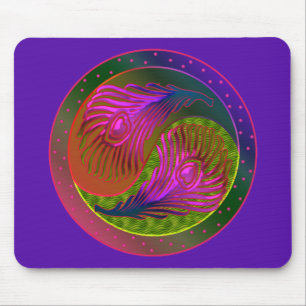 Peacock Feathers Yin Yang 2 Mouse Pad