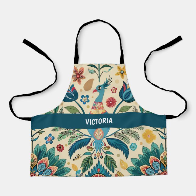 Peacock Fest Floral Custom Pattern Apron (Front)