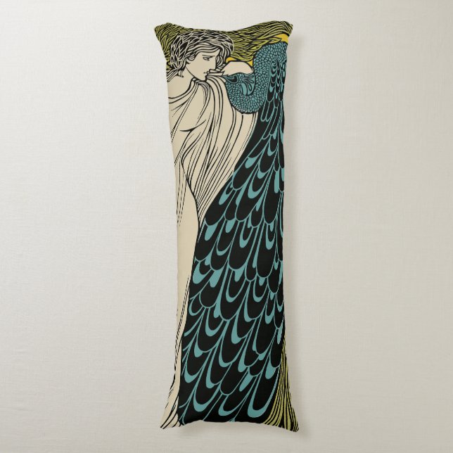Peacock Fine Art Bird Nouveau Body Cushion (Front Vertical)
