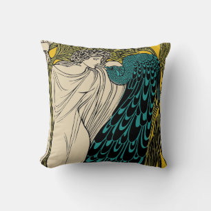 Peacock Fine Art Bird Nouveau Cushion
