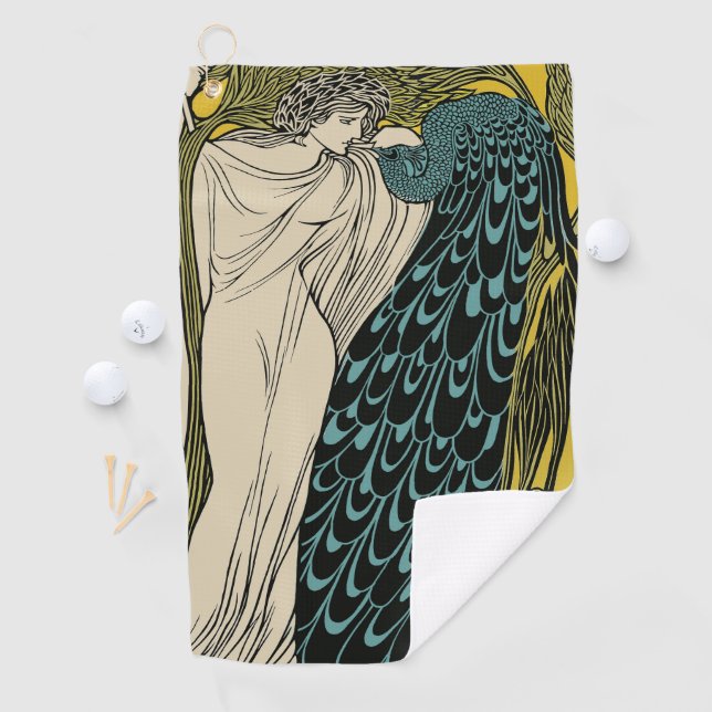 Peacock Fine Art Bird Nouveau Golf Towel (InSitu)