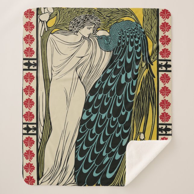 Peacock Fine Art Bird Nouveau Sherpa Blanket (Front)