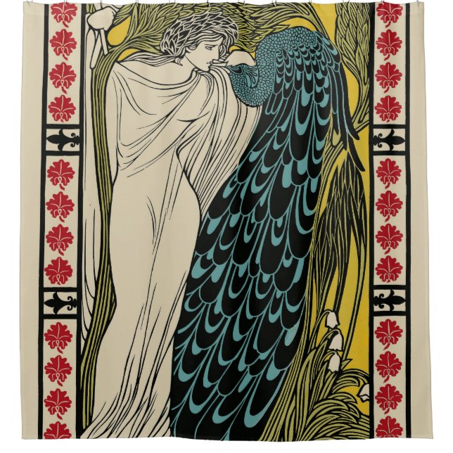 Peacock Fine Art Bird Nouveau Shower Curtain (Front)