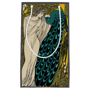 Peacock Fine Art Bird Nouveau Small Gift Bag