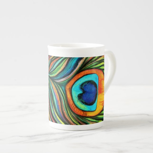 Peacock Firebird Feather Painting Bone China Mug (Front Right)