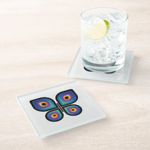 Peacock Flame Butterfly Glass Coaster