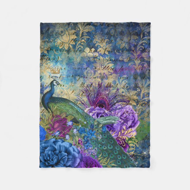 Peacock Fleece Blanket Beautiful Design (Front)