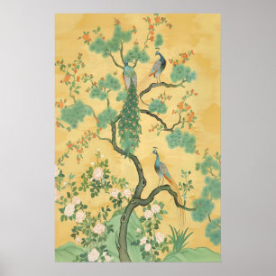 Peacock & Floral Chinoiserie Art Print Grand