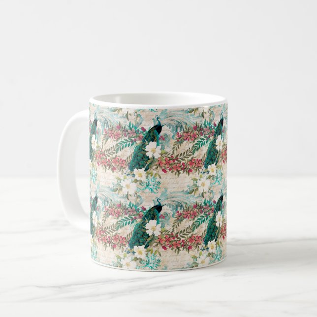 Peacock Floral Coffee Mug (Front Left)