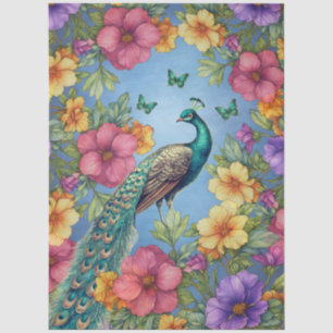 Peacock Floral Garden & Butterflies Tissue Paper