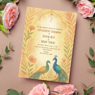 Peacock Floral Indian Hindu Engagement Ceremony Invitation
