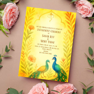 Peacock Floral Indian Hindu Engagement Ceremony Invitation