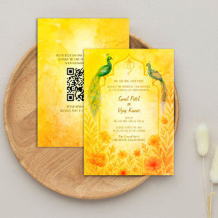 Peacock Floral Indian Hindu Wedding QR Code Invitation