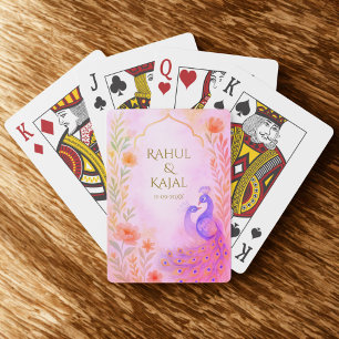 Peacock Floral Indian Wedding Playing Cards
