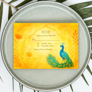 Peacock Floral Indian Wedding RSVP Card